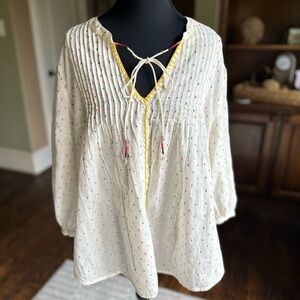 Women's Cream Blouse with Multicolor Accents